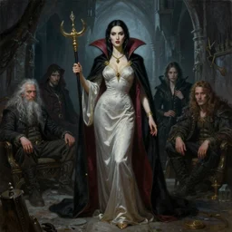 a highly detailed portrait painting of a female fantasy vampire priestess standing relaxed in eerie medieval castle dungeon setting, art by frank frazetta, tim hildebrandt, gerald brom, giger