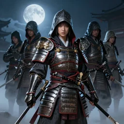 unknown assassins creed : japan, female character portrait, clothed in highly detailed assassins armour, feudal japan vibes, atmospheric lighting, painted, intricate, mist, cold, golden ratio, volumetric lighting, beautiful, blue moon light, sharp focus, ultra detailed, by leesha hannigan, ross tran, thierry doizon, kai carpenter, ignacio fernandez rios