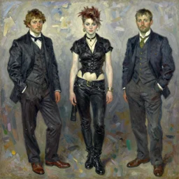 impressionist brushstrokes!!!! solomon joseph solomon and richard schmid and jeremy lipking victorian loose genre loose painting full length portrait painting of a young beautiful woman punk rocker