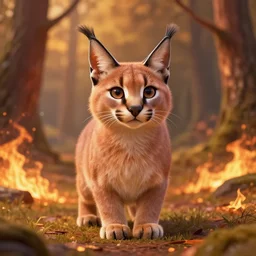 cute fluffy caracal in surreal burning forest beautiful 4 k hyperrealistic artstation trending ray traced unreal engine detailed high resolution high detail drawn by peter michaels michaels mackentire and ronaldo swansonjohnson