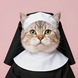 color studio photo of a cute cat dressed like a nun