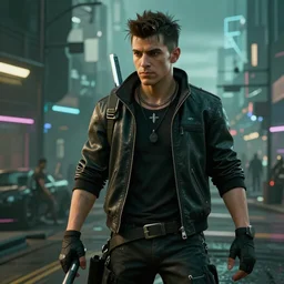 film still of Rami Malek as Johnny Silverhand in Cyberpunk 2077, gameplay, 8k, HD