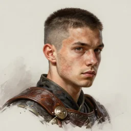 lanky young half - orc warrior, leather armor, buzzcut, portrait, highly detailed, headshot, digital painting, trending on artstation, sharp focus, illustration, art by greg rutkowski and magali villeneuve