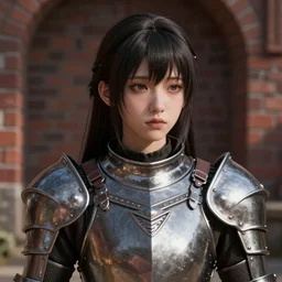 a masterpiece hyperrealistic ultradetailed closeup photograph of a lifelike real human anime girl wearing steel plate armor, inside castle brick walls, made by wlop, trending on artstation, gorgeous person, dramatic lighting, k - pop, melancholy eyes, photoreal image, 3 d rendered, unreal engine 5, extremely detailed, sharp focus, 4 k