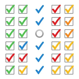 a grid full of different color check marks on white background, vector