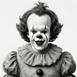 portrait of!!! [ bruce campbell ]!!! as pennywise, graphite, monochrome, high contrast, 2. 5 d, perfectionism, ray tracing global illumination, graph paper, insanely detailed and intricate, hypermaximalist, elegant, ornate, hyper realistic, super detailed