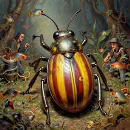 highly detailed close - up portrait of retro mechanical striped insect toy, nicoletta ceccoli, mark ryden, lostfish, earl nore, hyung tae, frank frazetta, global illumination, detailed and intricate environment