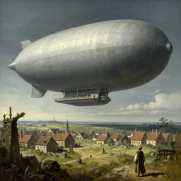 Medieval village on the plains, a villager looking up. The sky is completely covered to the horizon by an incredibly enormous colossal oversized massive airship-like ship. Extremely high detail, realistic, medieval fantasy art, masterpiece, art by Zdzisław Beksiński, Boris Vallejo, Arthur Rackham
