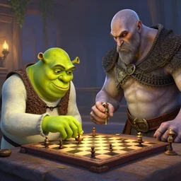 Shrek Plays Chess with Kratos
