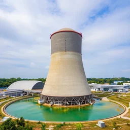 photograph of a nuclear reactor, colorful, water reservoir, 4k, HDR