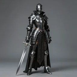 full portrait, female vampire knight in black heavy armor, metal mask, gladiator sandals, no skin shown, realistic proportions, ghostblade, wlop, reasonable fantasy