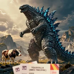 🎫💡🦬🇩🇪😪 in the style of a godzilla movie poster