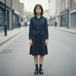 portrait of a girl standing in an empty street by john chamberlain