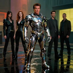 sylvester stallone in metal tiger armor, tech noir, wet reflections, prism, atmospheric, ambient, pj crook, syd mead, livia prima, greg rutkowski, edward hopper