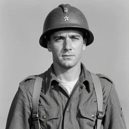 Danny Davito as a soldier in World War II, ww2, black and white photo, 1940
