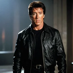 a film still of Sylvester Stallone as the Terminator from the movie Terminator 2: Judgment Day (1991)