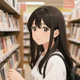 one single high school anime girl shopping on a book store, pretty face, realistic shaded perfect face, fine details. anime. realistic shaded lighting by ilya kuvshinov giuseppe dangelico pino and michael garmash and rob rey