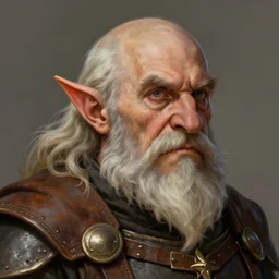 head and shoulders portrait of a dwarf adventurer, mouth scar, grandfatherly, veteran, leather armor, male, high fantasy, d & d, by tyler jacobson, face details, extremely detailed, digital illustration