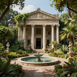 a wonderful botanical garden, lost place, greco roman architecture, romanticism, volumetric lighting, cgsociety, 8 k artistic photography, octane render