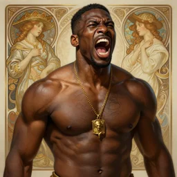 Portrait of 50 cent screaming, D&D, muscular, fantasy, intricate, elegant, highly detailed, digital painting, artstation, concept art, smooth, sharp focus, illustration, art by artgerm and greg rutkowski and alphonse mucha