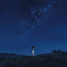 night sky full of stars, soothing light, painting by studio ghibli - h 5 7 6