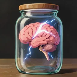 lightning on brain in a jar in anime art render, digital painting, by studio ghibli, greg rutkowski, wlop, artstation, very coherent, highly detailed, digital art, very coherent