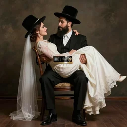 a jewish man at a wedding being lifted on a chair
