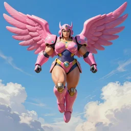 big muscular female warrior, wearing bubblegum crisis power armor, with large wings, flying into the sky, matte painting, brutalist painting, Anthem game, battle angel, single character full body, illustration, concept art, rule of thirds, centered, transformers animated, Very highly detailed, 8K, octane, Digital painting, the golden ratio, rational painting, sharp