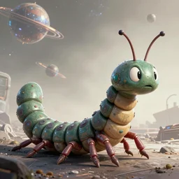 a space centipede that travels the universe autonomously, character portrait, portrait, close up, concept art, intricate details, highly detailed, sci - fi poster, cyberpunk art, in the style of looney tunes