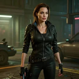 film still of Angelina Jolie as Alt Cunningham in Cyberpunk 2077, gameplay, 8k, HD