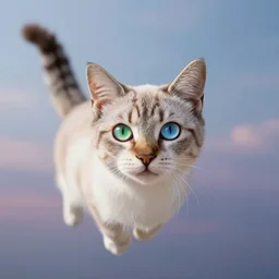 soul of a cat with a left green eye and right light blue eye flies to the astral plane