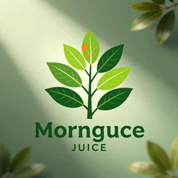 Moringa Juice logo, featuring moringa plant leaves , logo, green and orange vector art, trending on behance