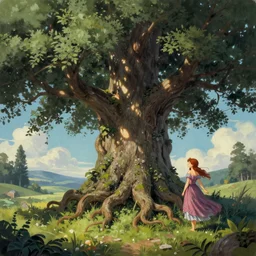 A beautiful digital illustration painting of a fantasy wizard tree large trunk and roots, by Blair Leighton and Lisa Frank, Thomas Kinkade, 8k resolution trending on Artstation concept art digital illustration