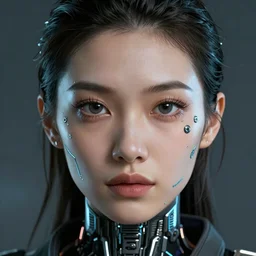 a portrait of a cyberpunk female, detailed, realistic eyes, symmetry features proportions, intricate facial details, nano tech, cybertech wear, synthwave, award winning, trending in cgsociety artstation deviant art