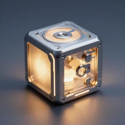 small electronic futuristic movie prop, cube, box, power