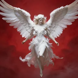 biblically acurate angel, highly detailed, white, feathers, red, heavenly, dynamic lighting, realistic.
