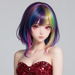 studio portrait absurdly beautiful, elegant, lovely, young hypercolorful sensual anime teen rubies red petals gems, ultrafine hyperrealistic detailed face illustration by kim jung gi, irakli nadar, intricate linework, sharp focus, bright colors, matte, octopath traveler, final fantasy, unreal engine highly rendered, global illumination, radiant light, intricate rainbow environment