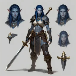 a fantasy dark blue haired female barbarian orc character design sheet, trending on artstation