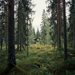 beautiful swedish forest view, cinematic composition, soft lighting, very wide shot, trending on artstation, 50mm, by Noah Bradley, by Simon Stålenhag