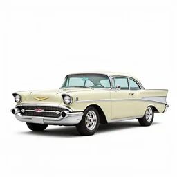 modular 1957 chevrolet bel air, professional product shot, isolated on a pure white background, centered, entire object in frame, sharp focus, soft studio lighting