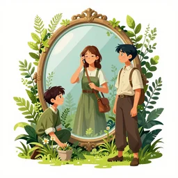 mirror world, herbalist, digital illustration art by jesper ejsing, artgerm, ross tran, victo ngai, kim jung gi. bright, photoshop vector cutout filter, highly detailed