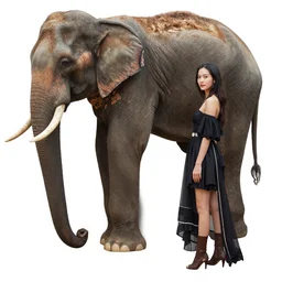beautiful woman with elephant's legs and tail, very detailed, photo from head to toe