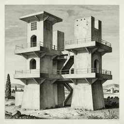 brutalist concrete structures, insanely detailed and intricate, relativity, lithograph, etching by giovanni battista piranesi, m. c. escher