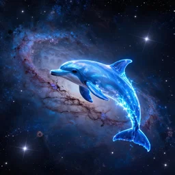 Ethereal blue fire dolphin 🐬 flying through a nebula, Sirius star system, star dust, cosmic, magical, shiny, glow,cosmos, galaxies, stars, outer space, stunning, by andreas rocha and john howe, and Martin Johnson Heade, featured on artstation, featured on behance, golden ratio, ultrawide angle, hyper detailed, photorealistic, epic composition, wide angle, f32, well composed, UE5, 8k