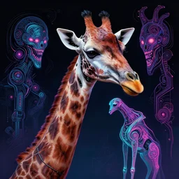 a cyborg giraffe, neon horror, elegant intricate digital painting artstation concept art by mark brooks and brad kunkle extreme detailed