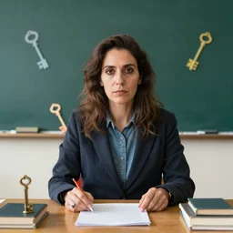 a portrait of a school teacher, 🚿🗝📝, 8 k, lowbrow, in the style of lilia alvarado and hr giger,