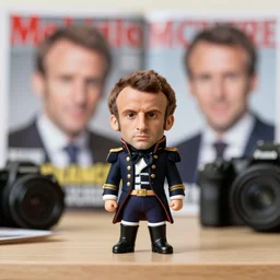 closeup portrait of a tiny emmanuel macron dressed as napoleon standing on a desk, macro photo, bokeh, natural light, sharp, detailed face, paris background, magazine, press, steve mccurry, david lazar, canon, nikon, focus s 3 1 1 7 5 4 6 8 1 1