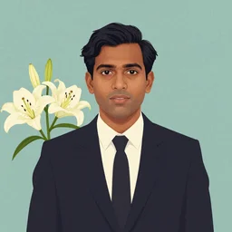 artwork by Wes Anderson, Wes Anderson and Wes Anderson, of a solo individual portrait of an Indian guy with lilies, dapper, simple illustration, domestic, nostalgic, full of details, by Wes Anderson and Wes Anderson, wes anderson, wes anderson, wes anderson, wes anderson, wes anderson, Matte painting, trending on artstation and unreal engine
