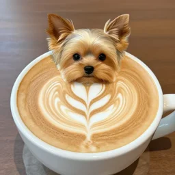 a beautiful latte art of a very cute yorkshire terrier