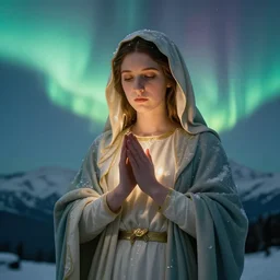 mt rainer beautiful aurora sky blended virgin mary portrait